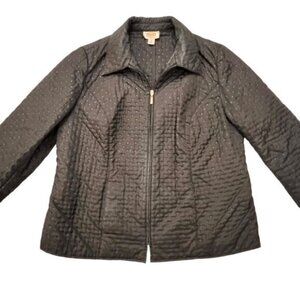 Talbots Black Polka Dots Sporty Jacket Zip‎ Up Coat Size 14W Nylon Feel Stylish